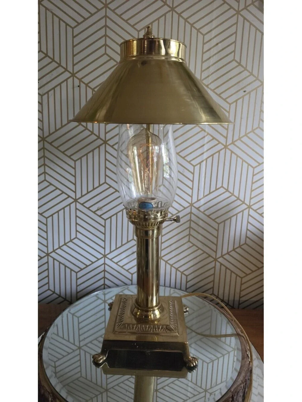 Vintage Paris Istanbul Orient Express Brass & Glass Clawfoot Lamp Adjustable